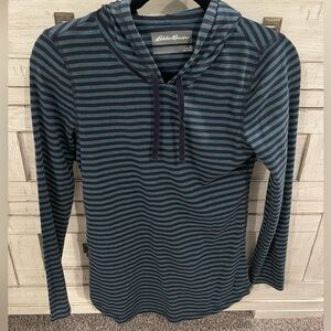 Eddie Bauer. Size small. Blue. Stripped. Long sleeve hooded shirt